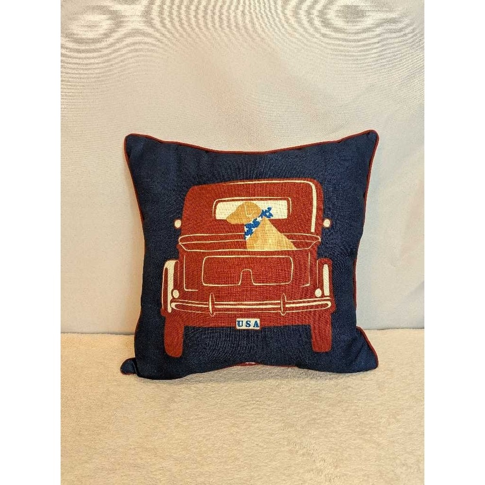 Patriotic Dog Truck Fireworks Star‎ Spangled Throw Pillow USA Decor